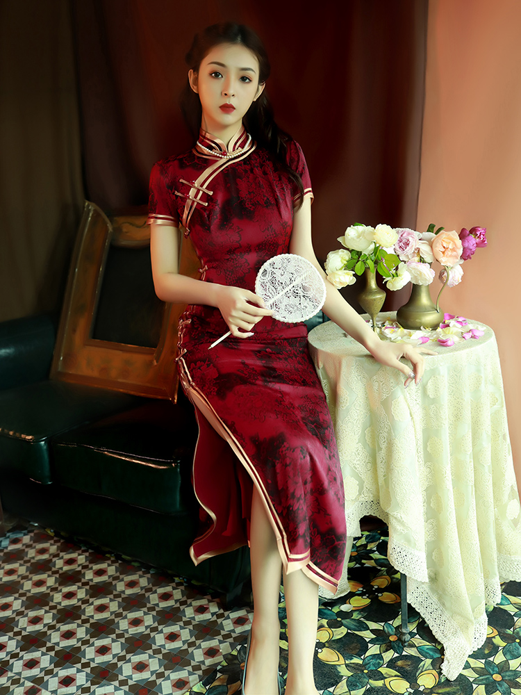 蚀骨旗袍2021年新款夏季红色老上海中国风传统改良复古气质连衣裙