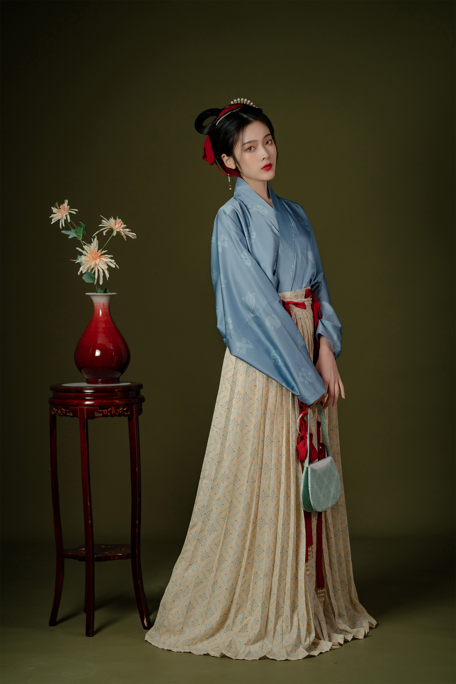 桑谣记【静姝】宋制汉服 复原缎面长衫飞机袖短衫纱百迭裙 春夏款