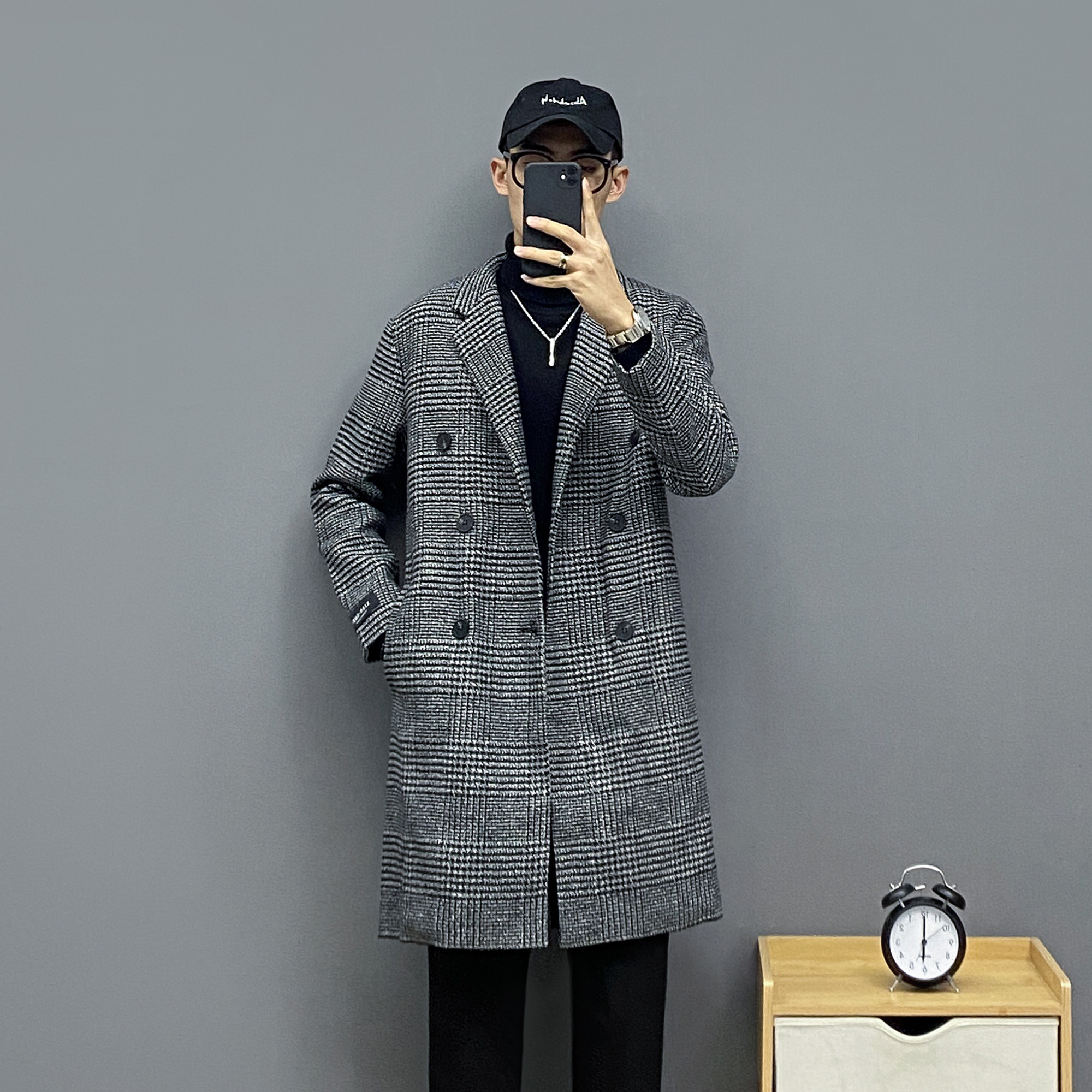 小红潮男韩剧欧巴风穿男士风衣潮牌秋冬宽松毛呢大衣