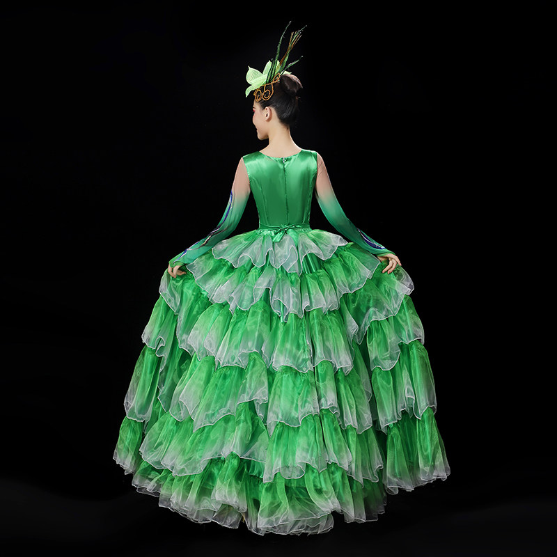 新款开场舞大摆裙伴舞蹈服演出服装表演服女大气歌唱现代连衣长裙