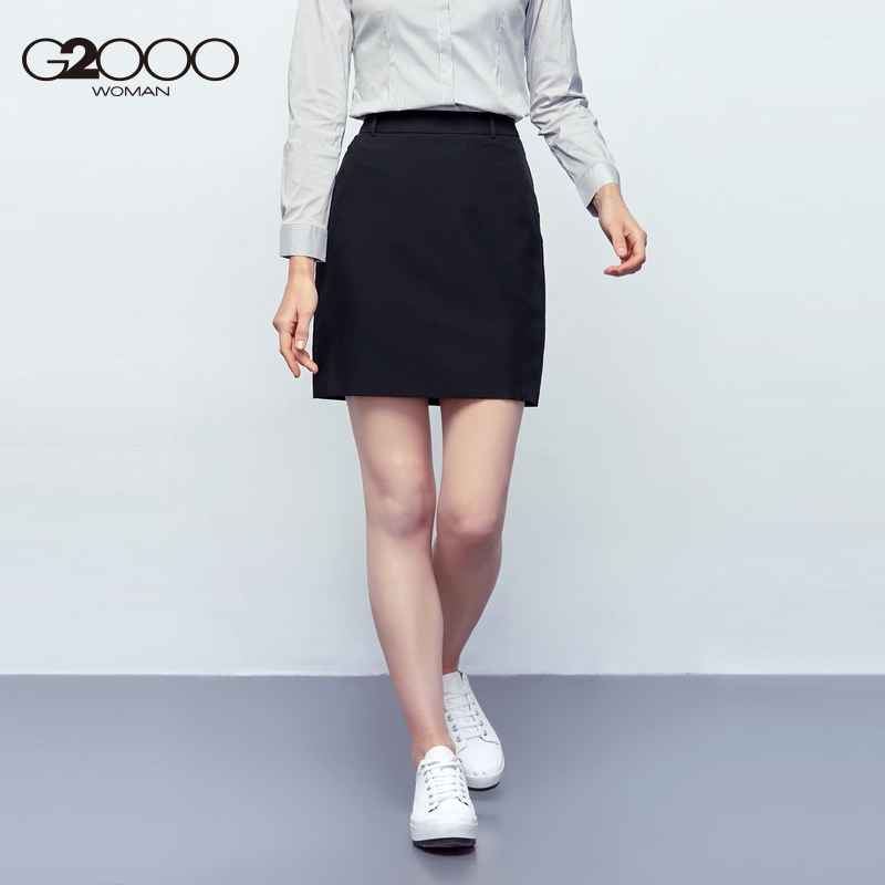 G2000女装纯色可机洗修身包臀裙职业通勤半身裙黑色西装短裙 - 图0