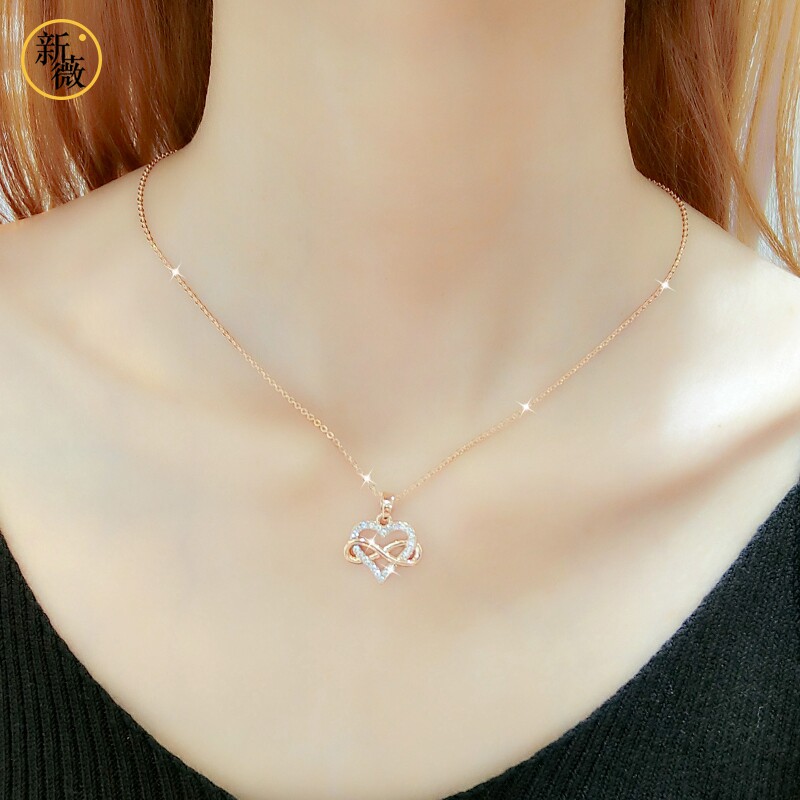 新薇日韩脖子饰品爱心吊坠项链女锁骨链简约短款桃心网红少女颈链