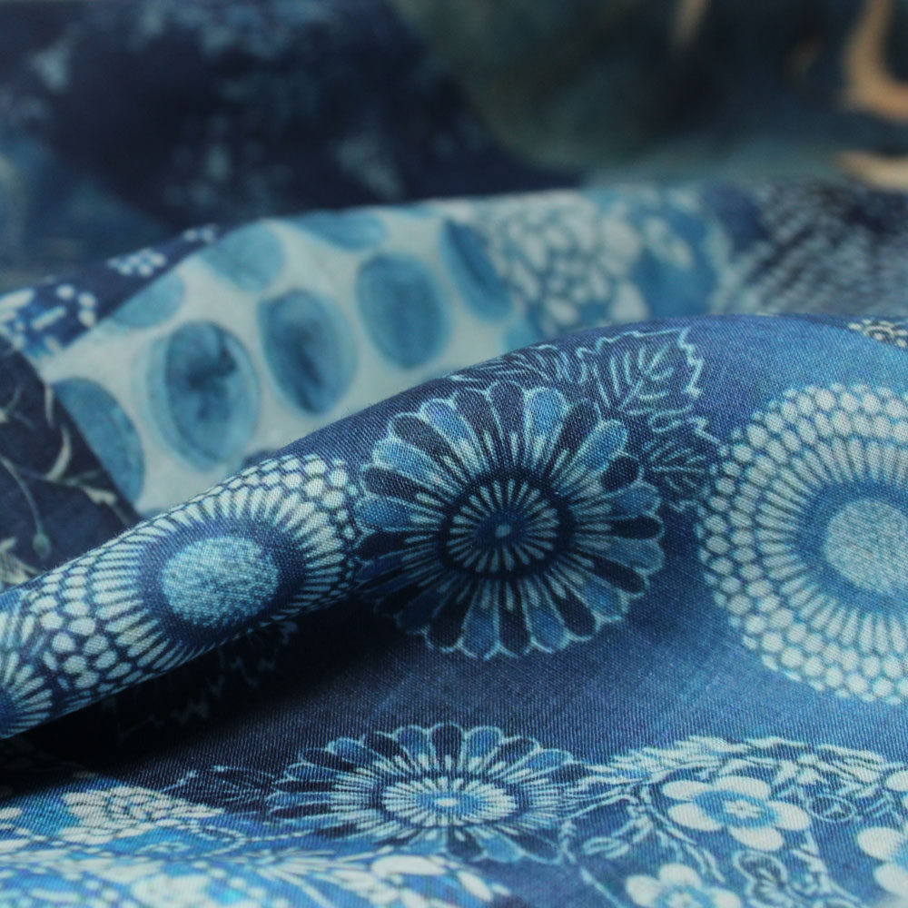 印花娜家包邮精细纯苎麻印花布布料中国风蓝系列海绵垫