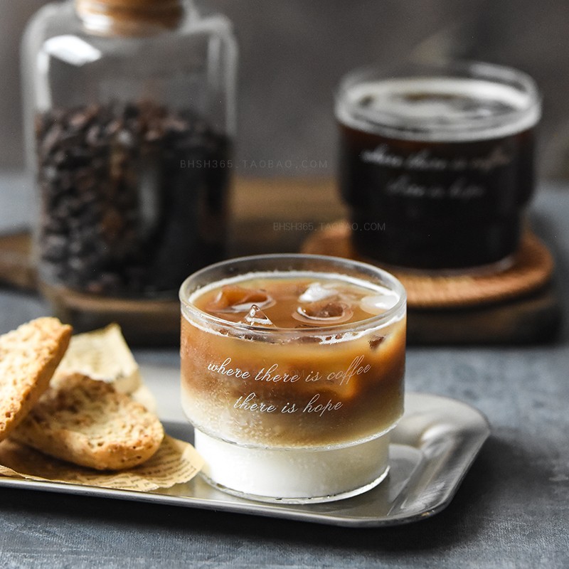 ins耐热玻璃杯阿芙佳朵咖啡杯冰美式咖啡杯酸奶甜品杯可叠放收纳