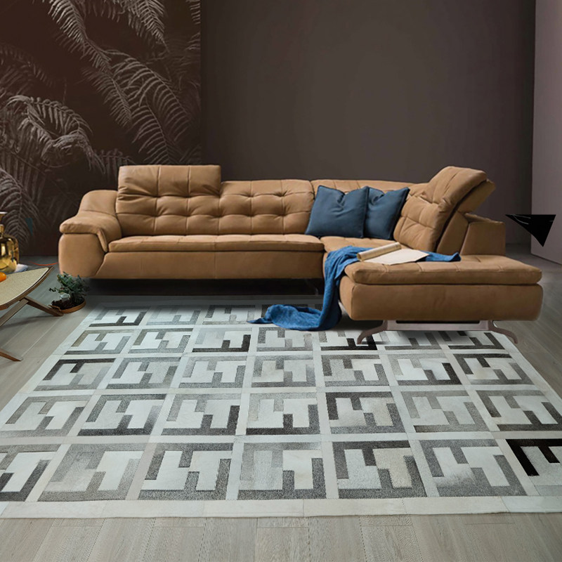 皮毛轻奢马皮毛地垫高级卧室客厅真皮拼接地毯地毯