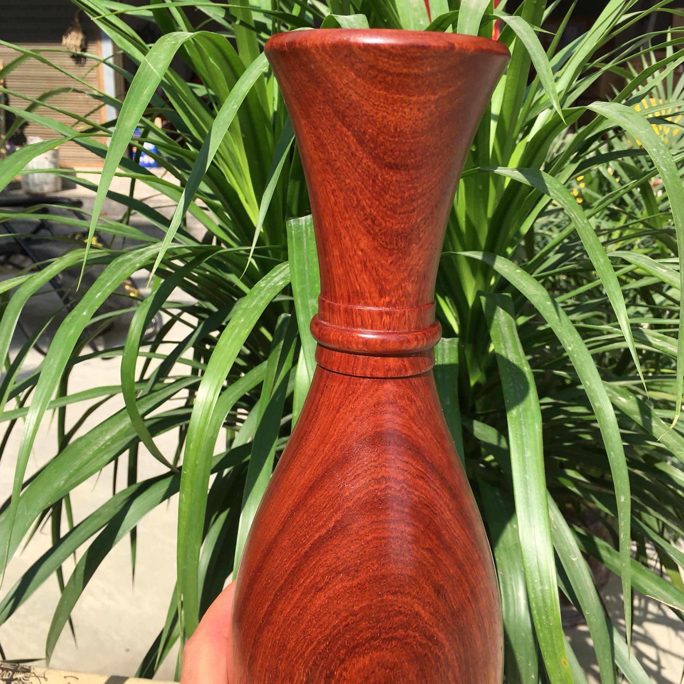 花瓶红木木雕装饰摆件客厅插花家居中式老料花瓶