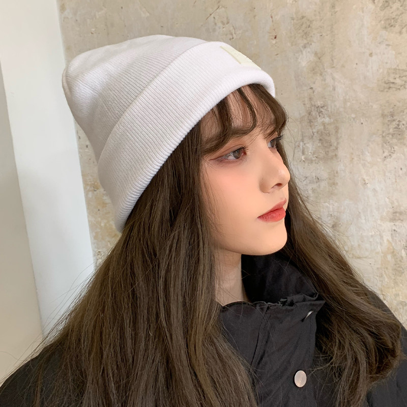 子女秋冬白色毛线针织月子产后冷帽帽子