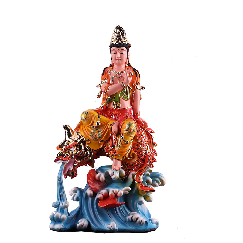 观音摆件菩萨佛像鳌鱼树脂手工彩绘保平平安摆件