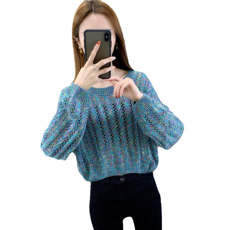 小个子镂空毛衣针织衫女夏款2022早秋高腰短款宽松毛针织衫