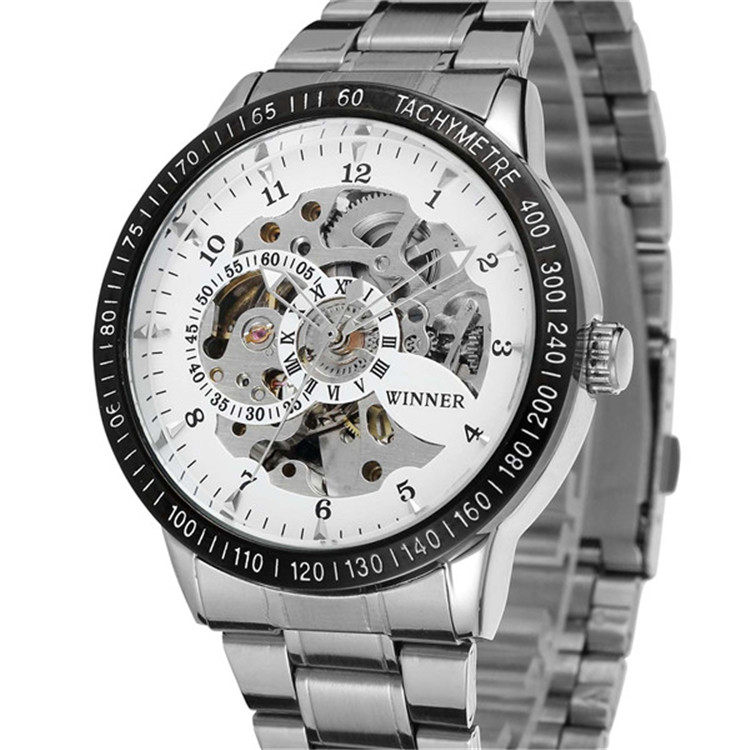 winner/胜利者 时尚商务背透镂空机械男士手表钢带表运动休闲男表