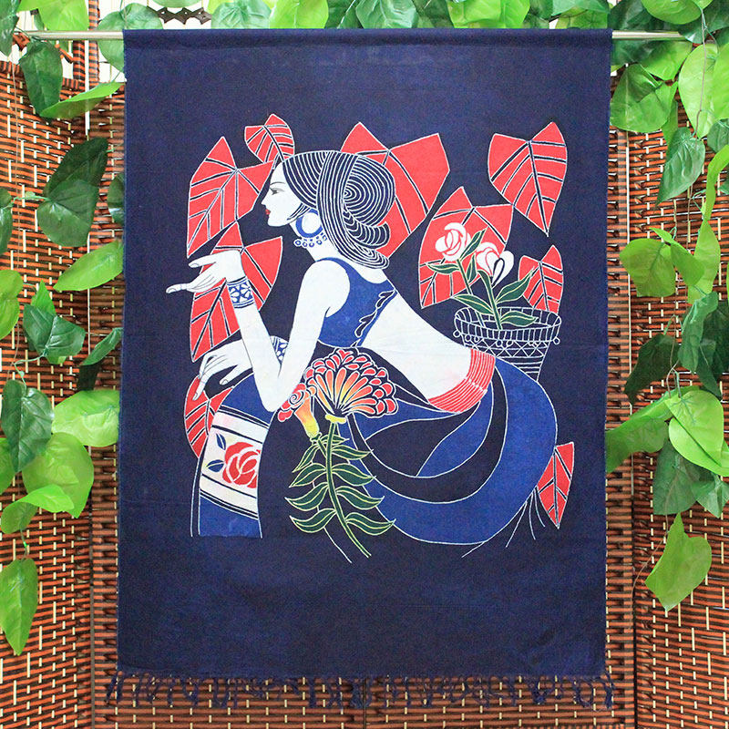 蜡染门帘枫叶情手工布艺半帘餐厅酒吧民宿装饰画苗族蜡染