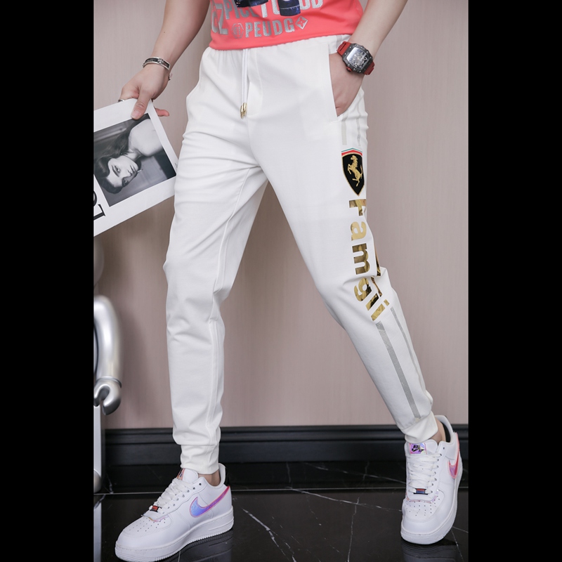 欧货潮牌白色休闲裤男修身束脚运动裤秋季新款卫裤收口小脚裤子男
