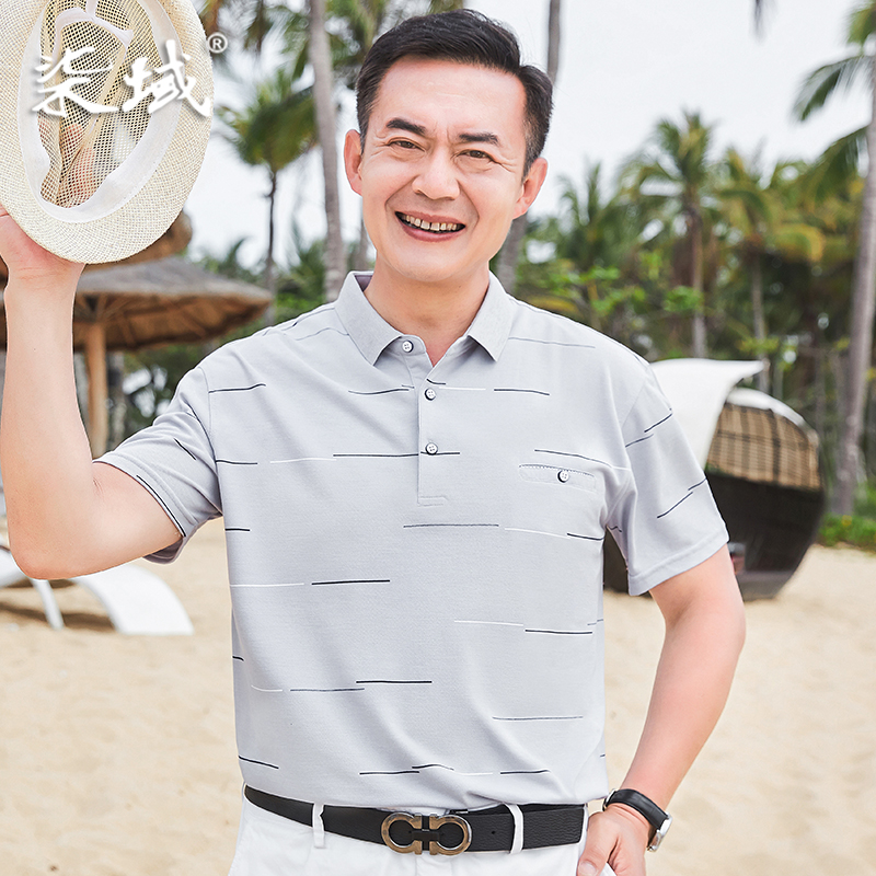 爸爸夏装短袖t恤中老年冰丝中年人polo衫男士夏季爷爷男装上衣服