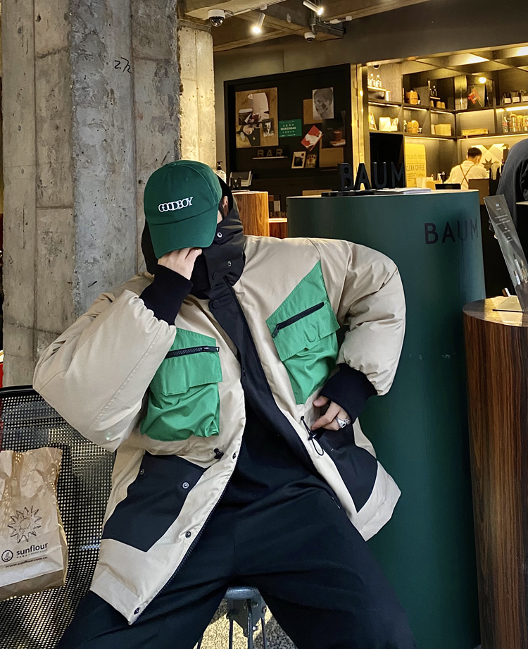 24KHOMME高级感潮流ins撞色高领羽绒棉服男棉衣 加厚保暖宽松外套