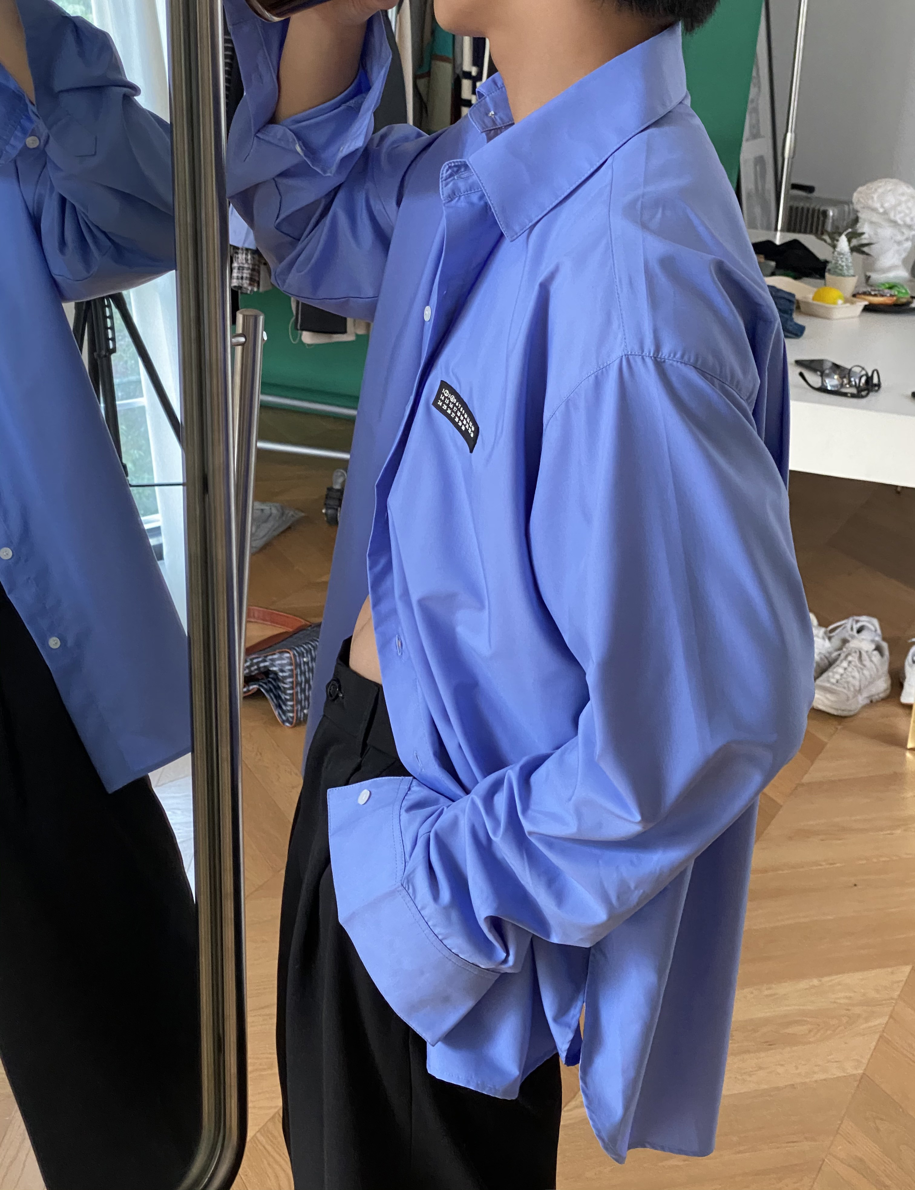 24KHOMME闭眼入高级感蓝色长袖衬衫男简约潮流ins宽松垂感抗皱秋