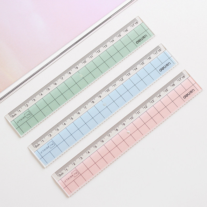 得力直尺透明格尺小学生用文具波浪韩国风简约可爱折叠长尺子30cm