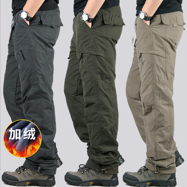Winter plus velvet overalls men's loose thickening tide brand large size straight multi-pocket warm outdoor sports casual pants Winter plus velvet overalls men's loose thickening tide brand large size straight multi-pocket warm outdoor sports casual pants
