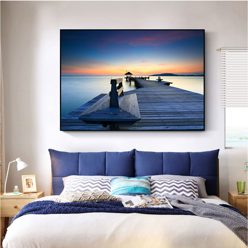 现代简约卧室床头装饰画主卧房间墙画壁画酒店宾馆挂画海景风景画