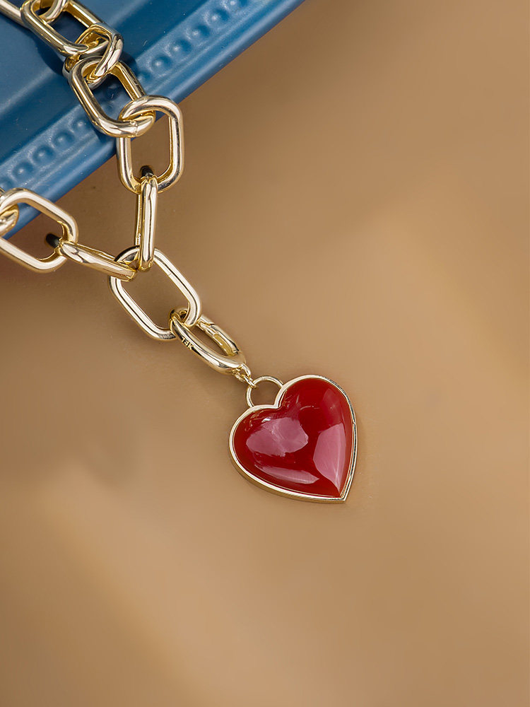 爱之家心形颈链吊坠设计优雅玛瑙韩国项链金项链颈饰