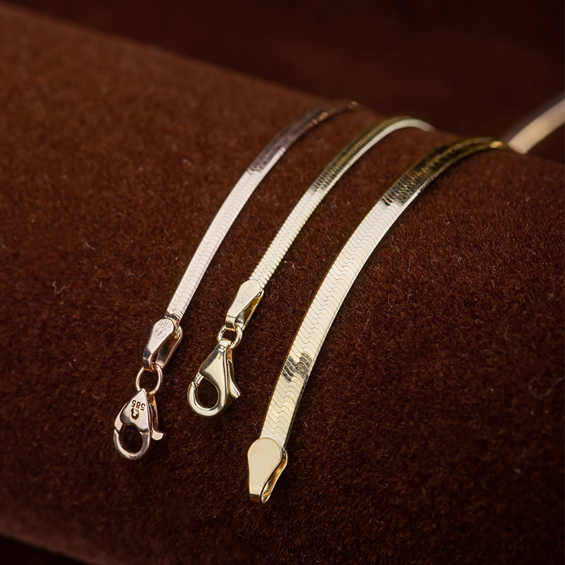 14k黄金项链韩国18k金蛇骨蛇皮扁链锁骨140221颈饰