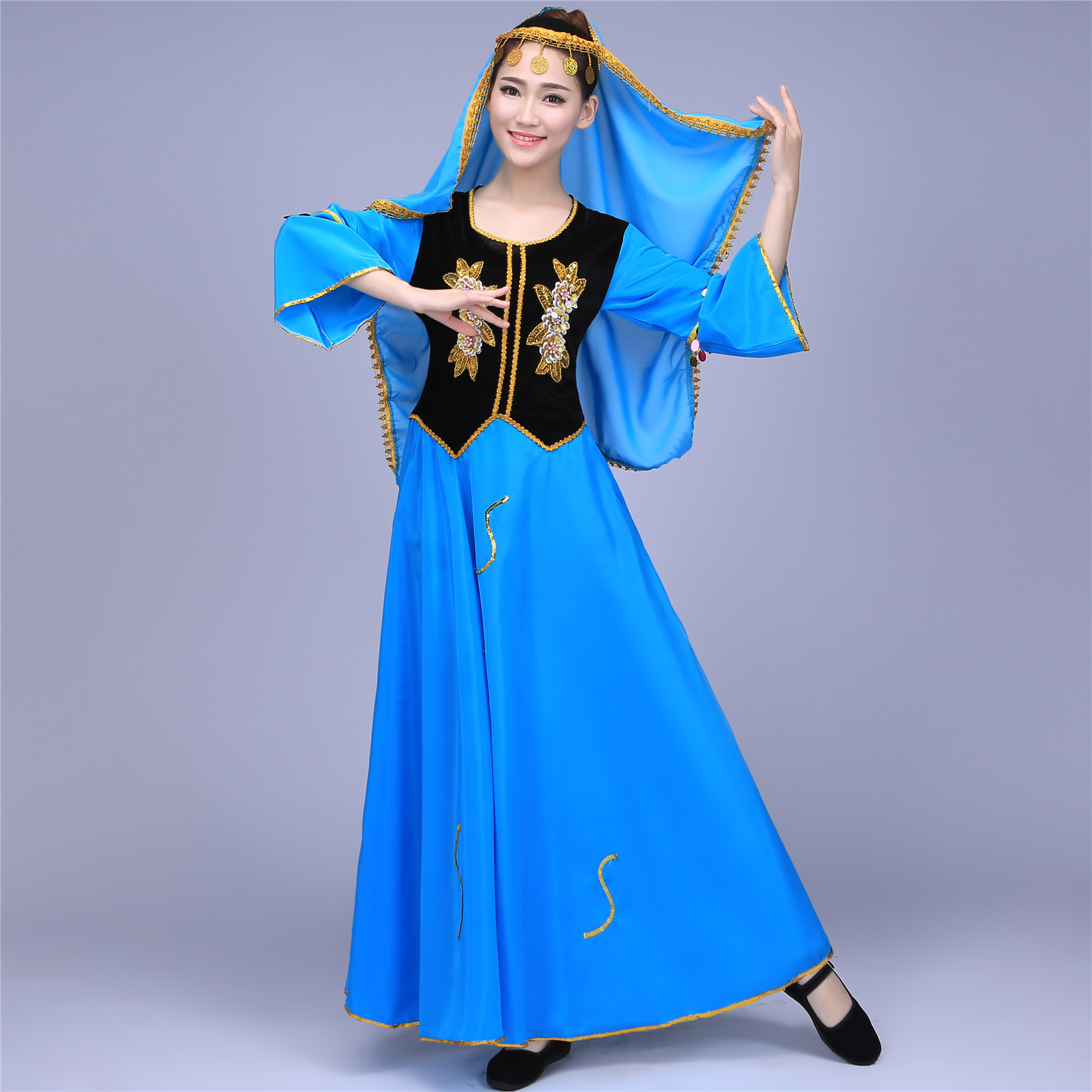 新疆舞蹈演出服新款女装成人维族裙摆维吾尔族服饰民族服装