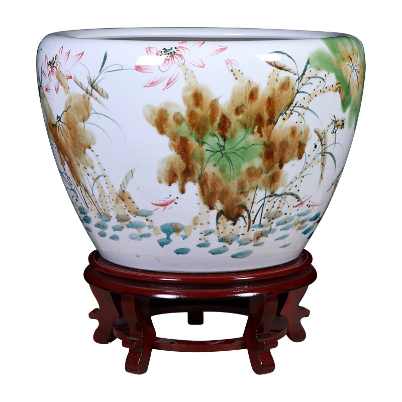 鱼缸陶瓷手工绘画特大号庭院水缸荷花睡莲书画桌面缸