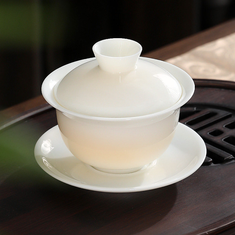 三才茶具杯茶公道陶瓷白色泡茶白瓷盖碗羊脂盖碗