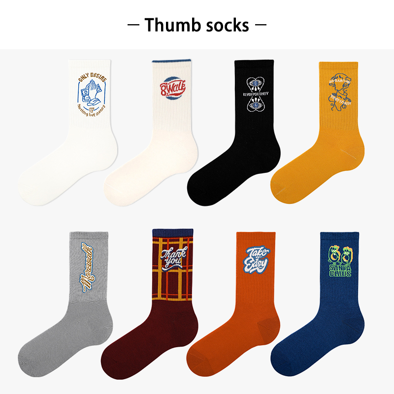 thumb socks袜子女ins潮中筒袜 港风复古字母日系国潮男袜长筒袜