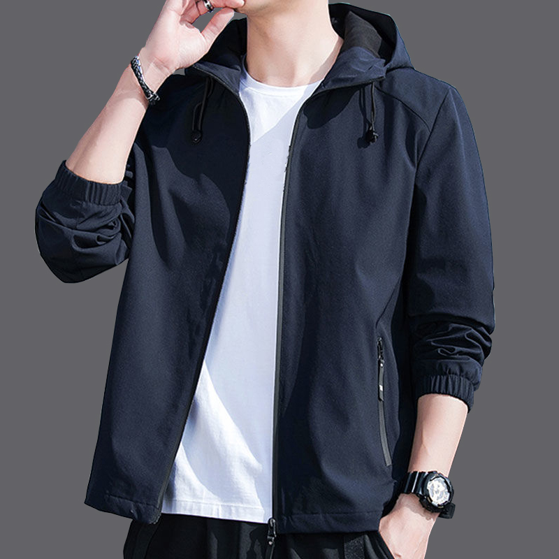 高端轻奢男装2022春新款休闲连帽夹克男帅气上衣韩版潮流修身外套