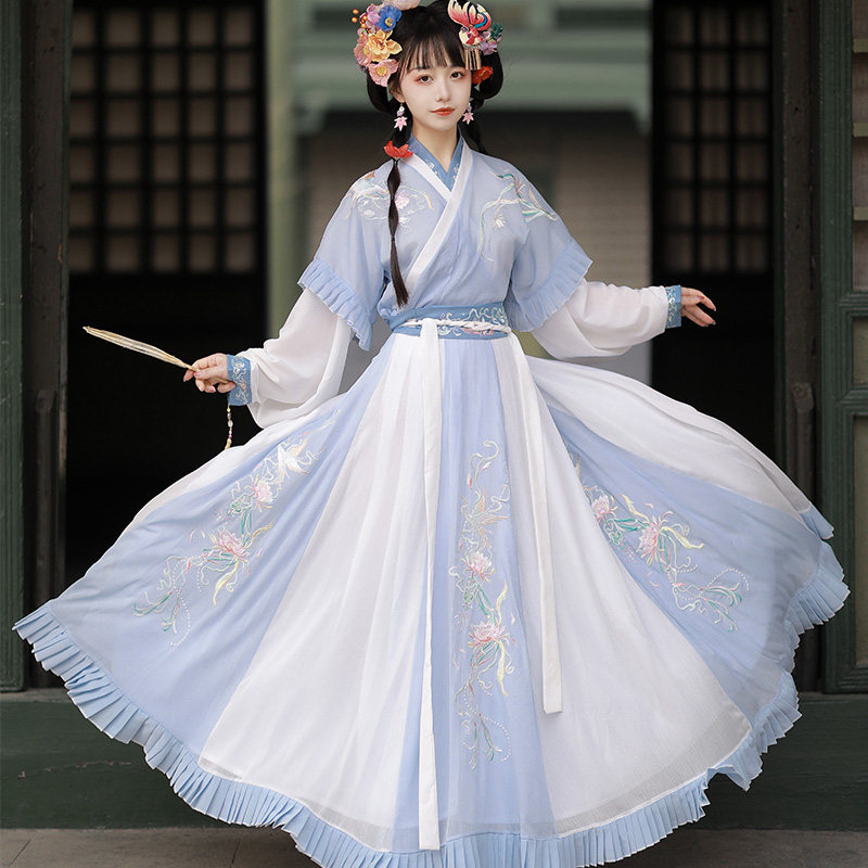 秀巅中国新款春夏襦裙齐腰交领国风半臂原创汉服