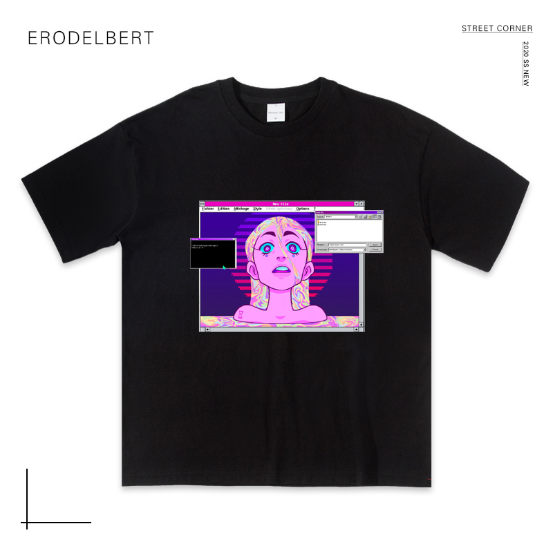 22SS蒸汽波女孩美潮街头宽松短袖半袖oversize风嘻哈ins潮流T恤男