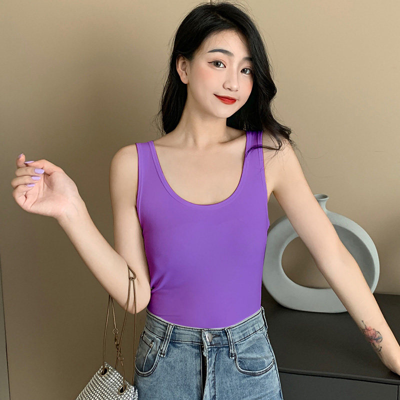 背心橙色吊带无袖春夏外穿修身美背上衣紧身背心吊带