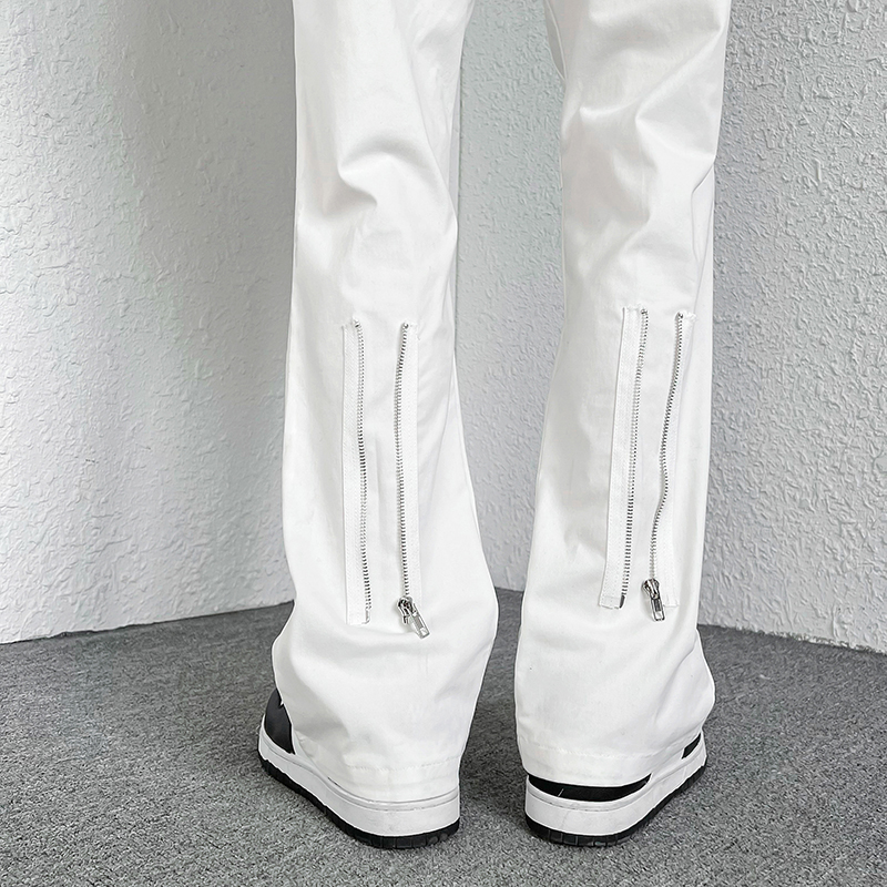 欧美vibe风裤子高街ins潮白色微喇休闲裤男设计感小众修身拖地裤
