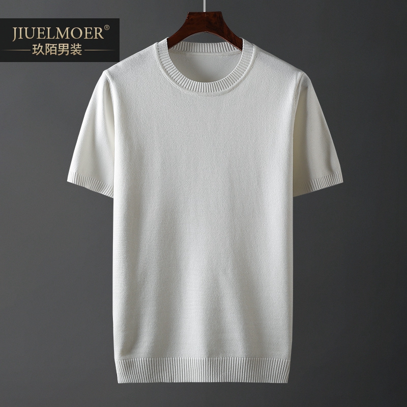 针织短袖毛衣男2022秋季纯色半袖羊毛打底衫休闲线衣圆领修身T恤