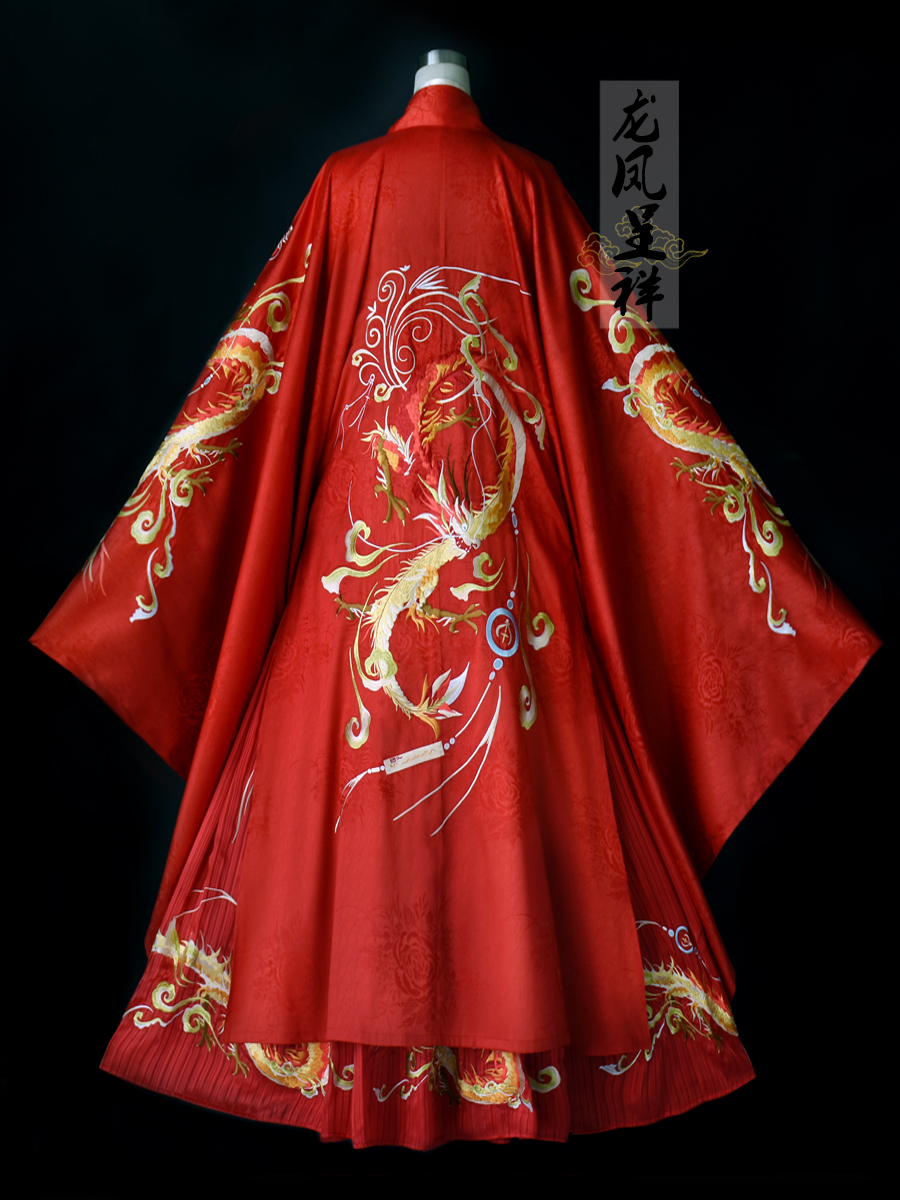 子爵秋色龙凤呈祥对襟齐腰襦裙汉服大袖衫嫁衣红色男女婚服春秋夏
