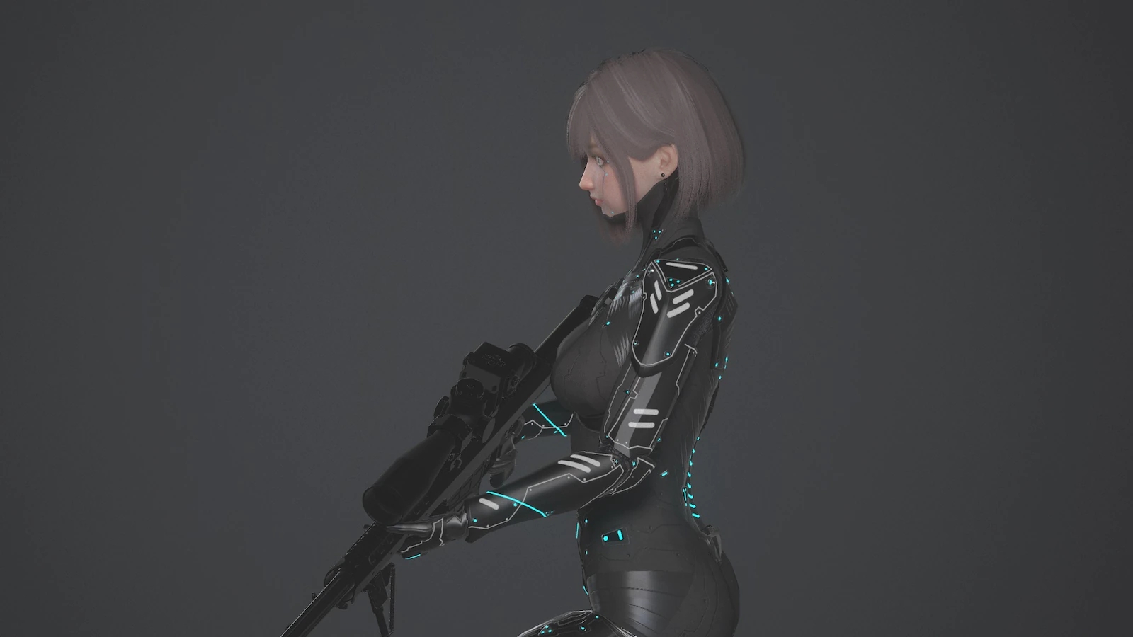 科幻未来赛博皮衣女孩狙击手战士角色重定向虚幻设计素材