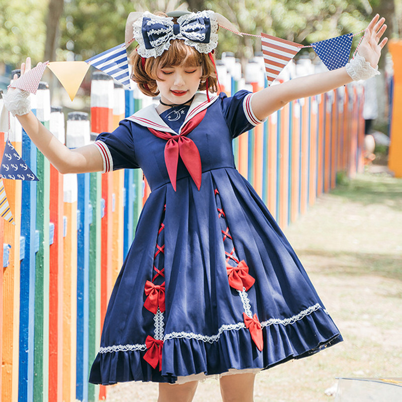 海军甜美伪娘连衣裙男用女装大佬洛丽塔jk制服连衣裙