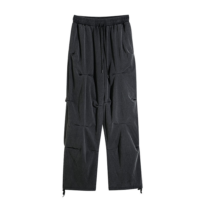 欧美嘻哈褶皱裤休闲阔腿卫裤男女工装美式宽松高街拖地水洗长裤潮