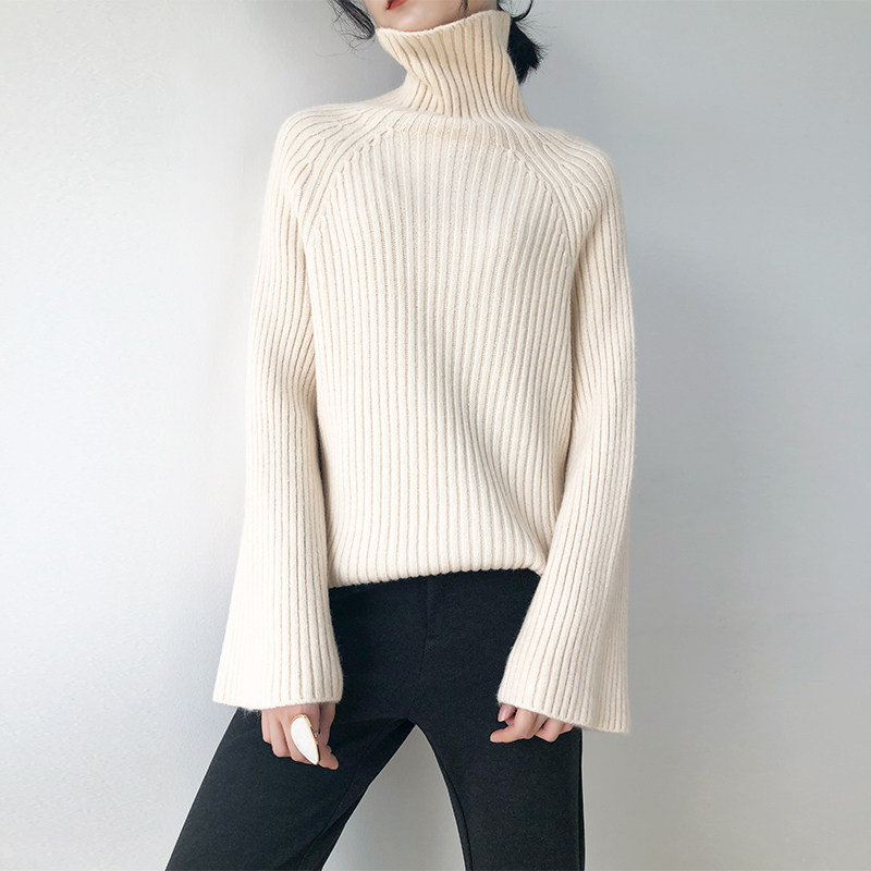 恋搭米色高领毛衣秋冬新款宽松外穿套头洋气毛衣