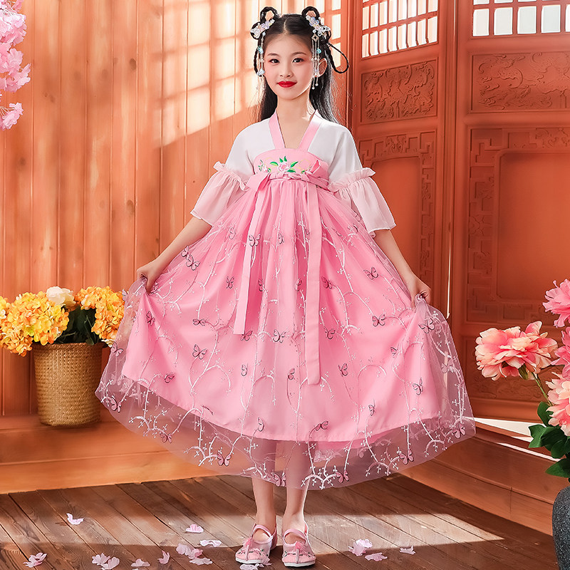 儿童胭脂妆舞舞蹈春晓桃花演出服红昭中国礼仪之邦唐装