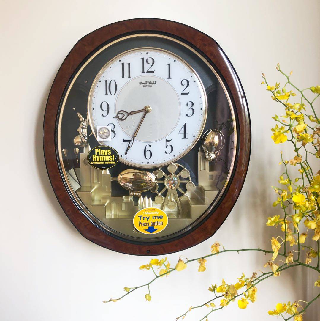 日本rhythm丽声热气球挂钟客厅卧室玄关施华洛水挂钟