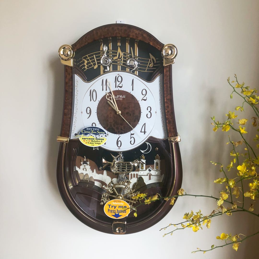 挂钟日本rhythm丽声小提琴客厅玄关卧室欧美音乐魔幻挂钟
