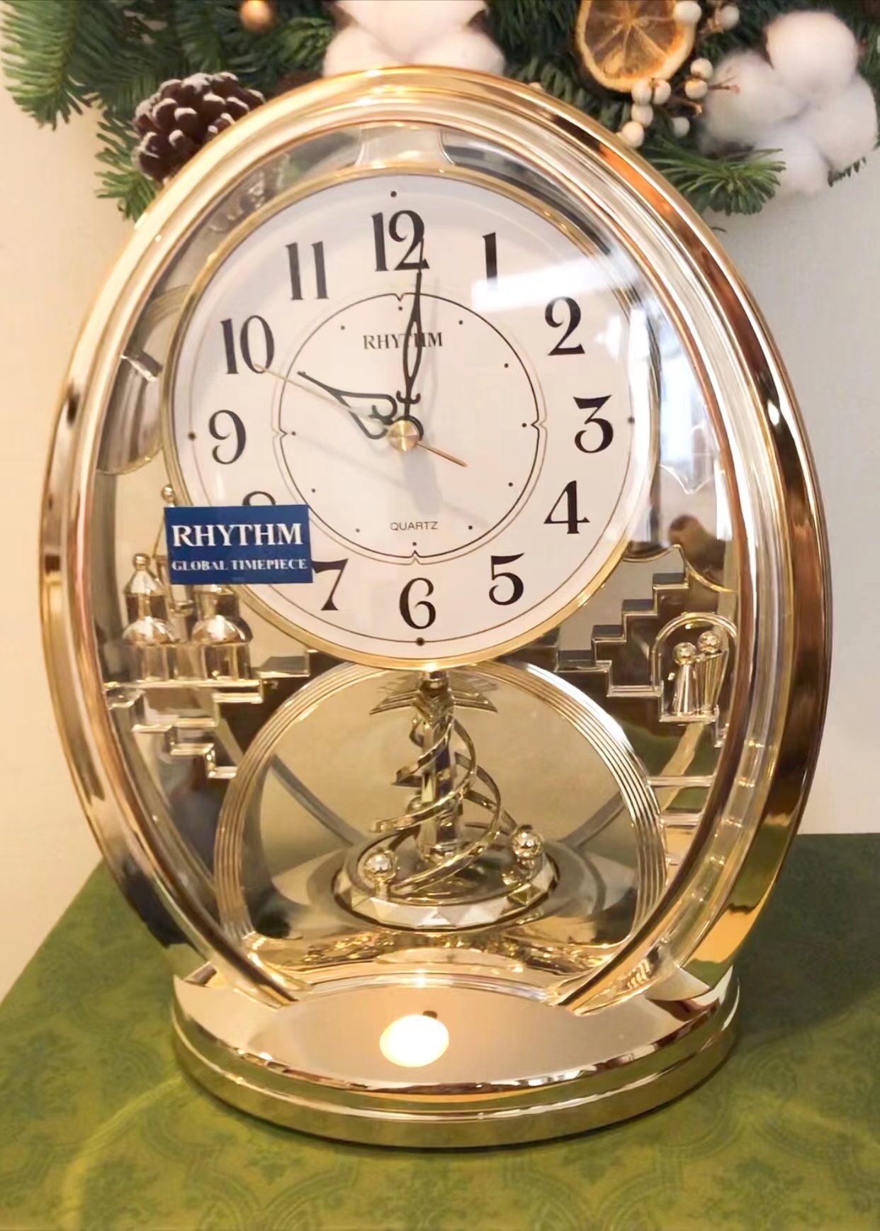 丽声rhythm座钟欧式客厅办公室卧室水晶旋转钟摆台钟