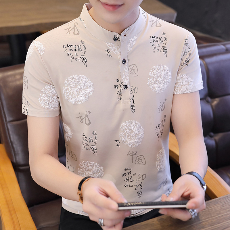 中国风纯棉立领Polo衫男士韩版修身夏季新款半袖青年短袖T恤潮流