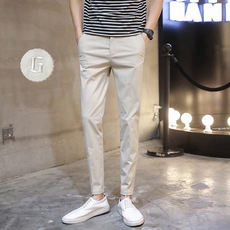 春夏季黑色休闲裤 男韩版潮流男士裤子 男小脚九分裤男修身长裤子