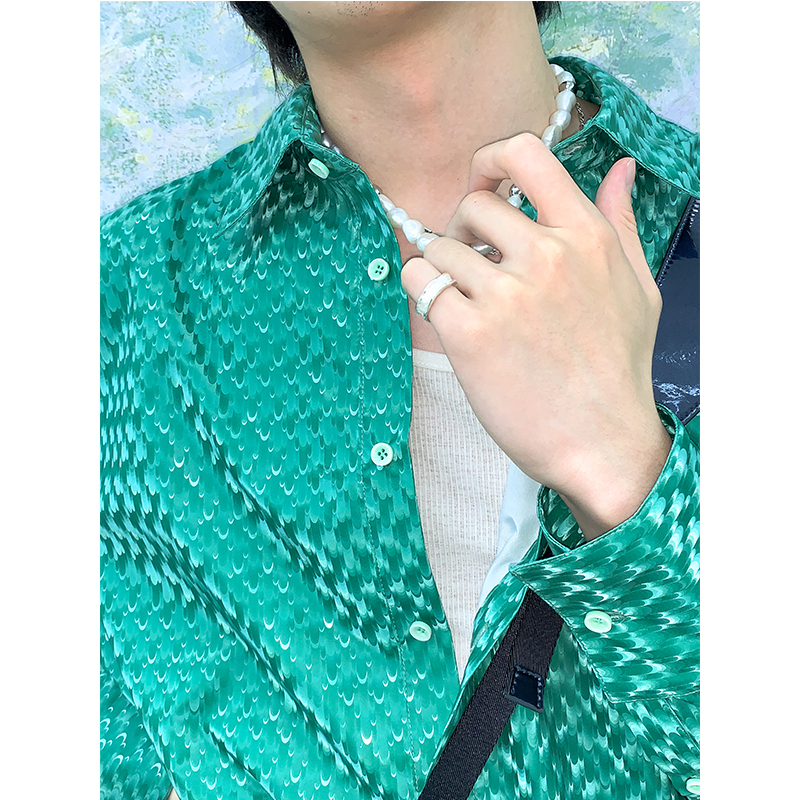 UNVEILED蜕幕|衬衫男设计感短袖沙滩翠绿色孔雀衫长袖高级衬衣潮
