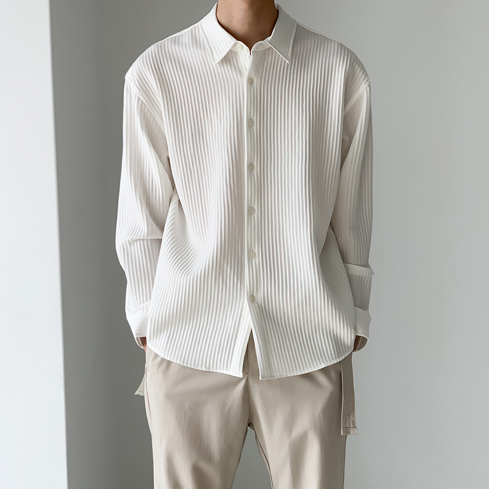 衬衫男士春季新款长袖宽松休闲寸衫韩版潮流免烫百褶高级衬衣外套