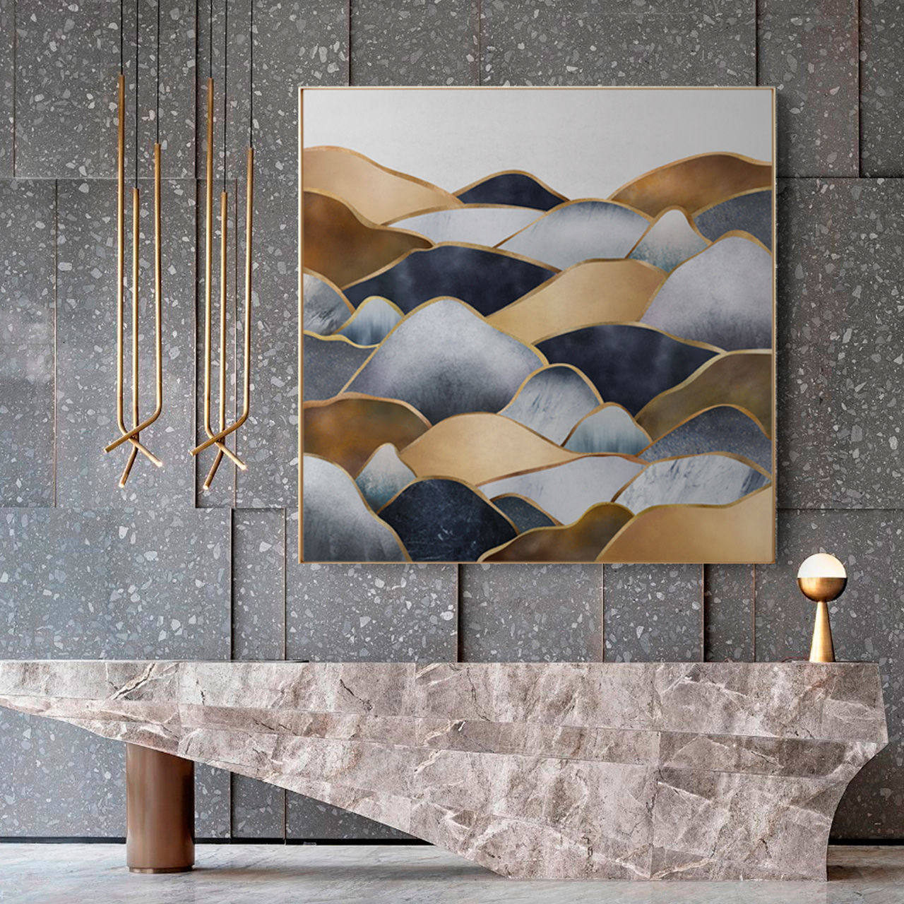 现代轻奢抽象风景装饰画酒店玄关招财现代装饰画