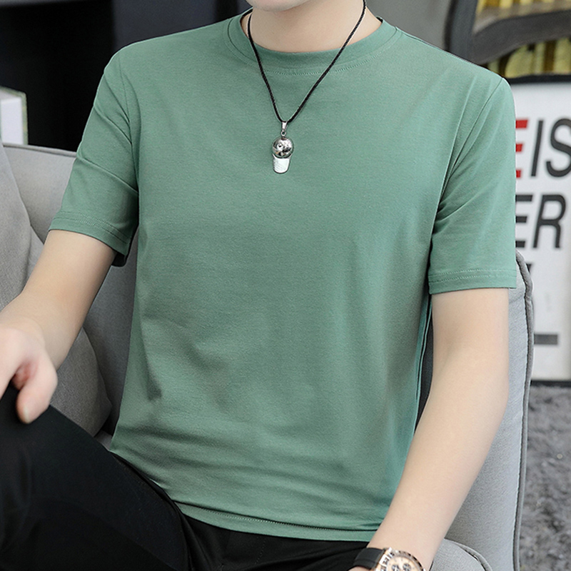 男士短袖T恤夏季纯棉修身打底衫男装纯色弹性体桖圆领白色上衣服