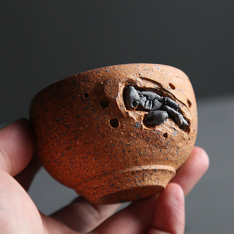 手工螃蟹天然环保陶土茶杯个性粗陶杯水杯品茗茶杯